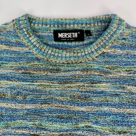 Merseta made in Italy blue & green mixed yarn knit crewneck sweater - Picture 2 of 4